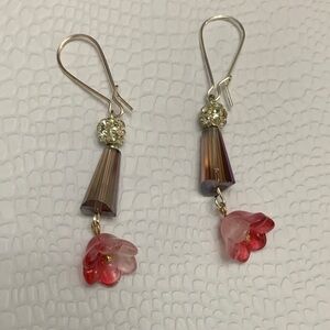 Elegant glass & crystal Floral Drop  Earrings with French back NWOT